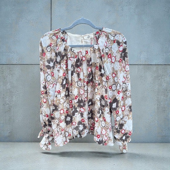entro Tops - NWT Entro Women's Floral Print Blouse Long Sleeve Gathered Cuff Round Neck